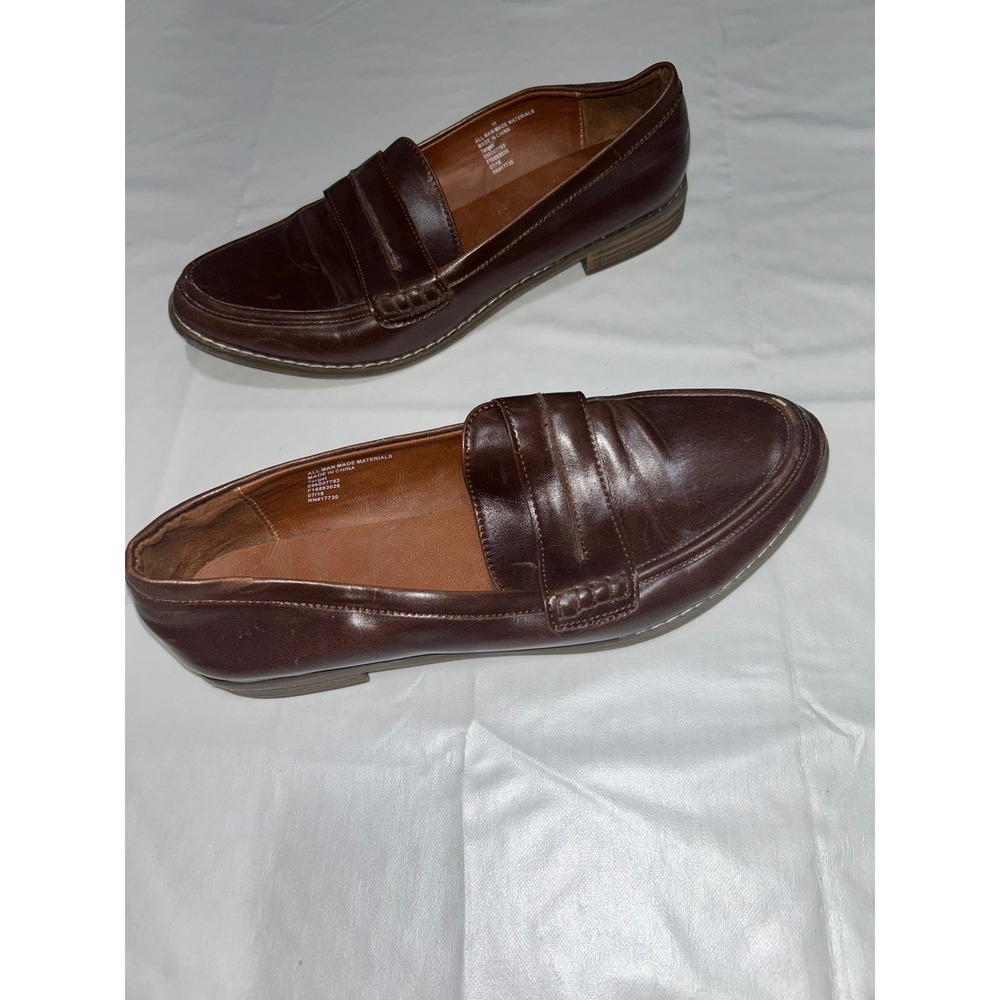 Universal Thread Womens Brown Penny Loafers  Leather Slip On Shoes Mens Size 11